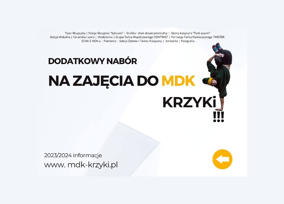 Wolne miejsca na zajęcia do MDK-Krzyki! Zapraszamy!