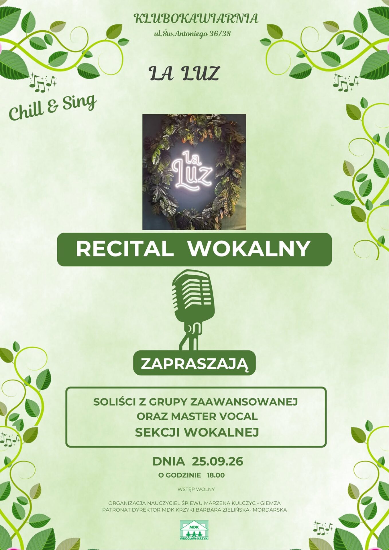 Recital Sekcji Wokalnej – Klubokawiarnia LaLuz /25.09.2026r. 18.00